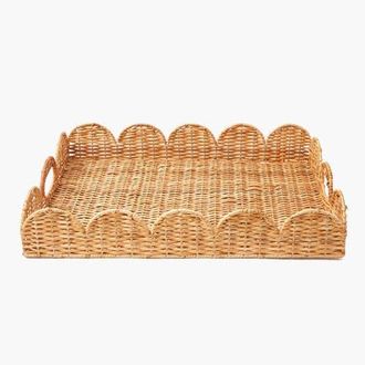 Mrs. Alice Natural Scalloped Rattan Tray in Neutral at Nordstrom