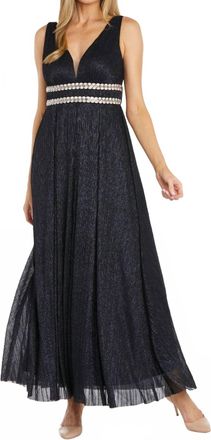 R & M Richards Long Metallic Gown In Navy