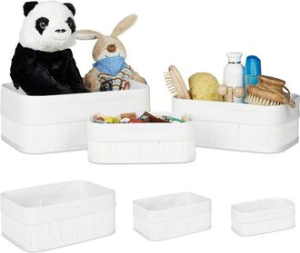 Relaxdays Relaxdays Storage Basket 2 Sets of 3, Fabric Lining, Bamboo, Rectangular, Bathroom & Bedroom Accessories, Toys, White