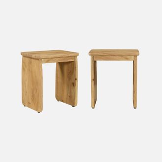 Sweeek Mesita De Noche, Mesa Auxiliar Ex&oacute;tica De Madera De Acacia, Set De 2