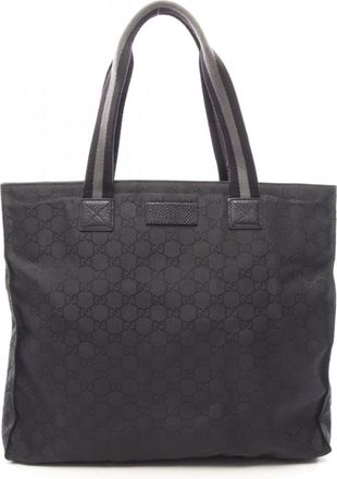 Gucci Black Nylon Leather Handbag Tote Bag (Pre-Owned)