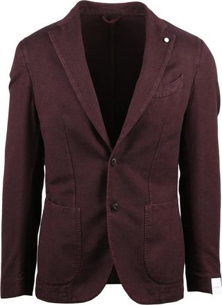 Lubiam Tailored Red Cotton Jacket with Textured Fabric and Notch Lapels