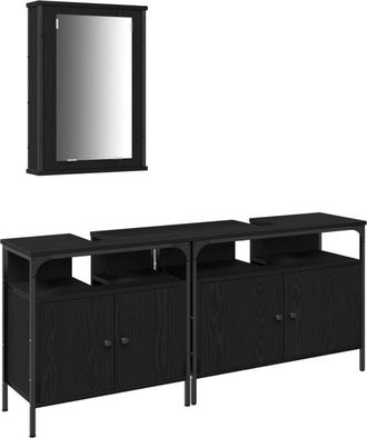 vidaXL Vidaxl - Juego de Muebles de Baño de 3 Piezas en Madera Elaborada de Roble Negro