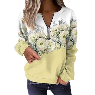 Generic Your Orders Placed Recently By Me Gifts Tunic Sweatshirt for Women UK Womens Sweatshirt Pullover Vintage Sports Basic Quarter Zip Denim Blue White Yel
