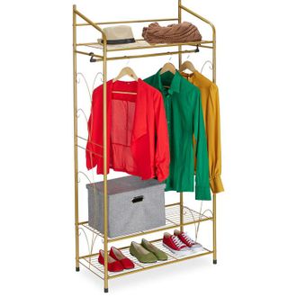 Relaxdays Relaxdays Coat Rack, Stable Clothes Rail With 3 Shelves, Wardrobe for Small Spaces, Iron, HxWxD: 161 x 78 x 36cm, Silver