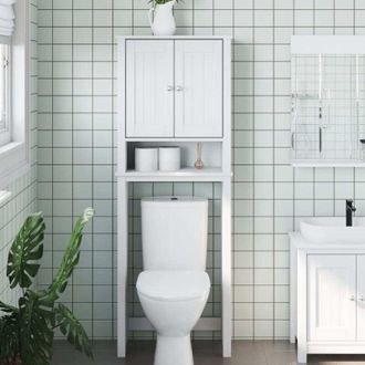 vidaXL Portaoggetti Sopra wc berg Bianco 60x27x164,5 cm Legno Massello - Vidaxl