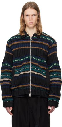 Sacai Cotton Knit x Cotton Poplin Cardigan in Black