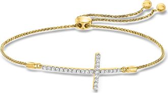 Ross-Simons Diamond Cross Bolo Bracelet in 18kt Gold Over Sterling