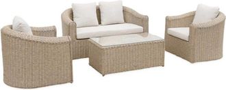 Sweeek Conjunto de muebles de jard&iacute;n de resina tejida, 4 plazas, natural