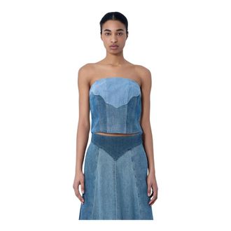 Levi's Tops, Dames, Blauw, M, Denim, Gestructureerde Denim Bustier Top