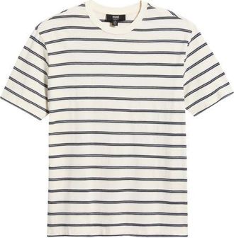 Mavi Stripe Loose Fit Cotton Blend T-Shirt in Antique White at Nordstrom, Size Medium