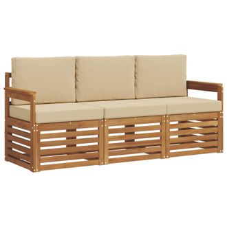 vidaXL Juegos De Sof&aacute;s 3 Pcs Natural Y Beige Madera De Acacia S&oacute;lida Vidaxl