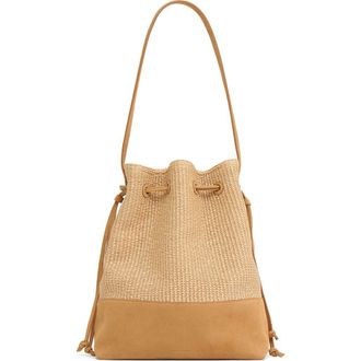 Mansur Gavriel Drawstring Woven Raffia & Suede Bucket Bag in Natural at Nordstrom