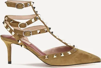 Valentino Garavani D&eacute;collet&eacute; Rockstud in camoscio Woman 37.5