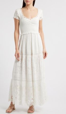 LoveShackFancy Bisolet Lace Trim Tiered Sundress in Optic White at Nordstrom, Size Xx-Small