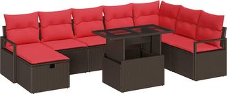 vidaXL Conjunto De Sof&aacute; De Jard&iacute;n 9 Uds. Marr&oacute;n Rat&aacute;n Sint&eacute;tico Vidaxl