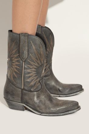 Golden Goose Wish Star Leather Cowboy Boots, Womens, Grey