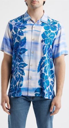 Tommy Bahama Sapphire Shores Floral Silk Camp Shirt in Dockside Blue at Nordstrom, Size Xxx-Large