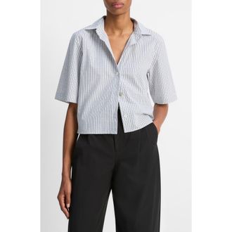 Vince Check Cotton Crop Button-Up Shirt in Off White/Coastal at Nordstrom Rack, Size X-Small
