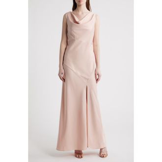 Wayf Lea Cowl Neck Satin Gown in Blush at Nordstrom, Size X-Small