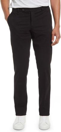 Nordstrom Trim Straight Leg Stretch Flat Front Chino Trousers in Black at Nordstrom, Size 38