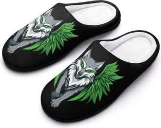 Generic Wolf With Wing Womens Slippers Warm House Slippers Indoor House Shoes with Anti-Skid Rubber Sole