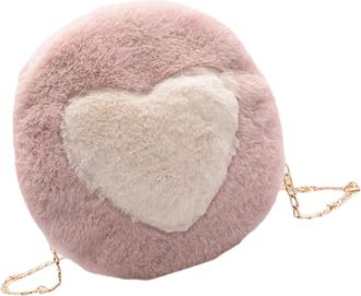 Yarnow Plush Love Pattern Shoulder Bag for Women Crossbody Pouch with Chain Strap Soft Fluffy Material Moderate Capacity for Daily Essentials for Shopping an