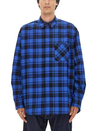 Off-white Mens Check Print Shirt - Sky Blue Cotton - Size Medium