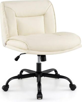 Costway Sedia da ufficio con ruote, similpelle senza braccioli, schienale e seduta ampi, altezza regolabile, sedia girevole a 360&deg;, beige