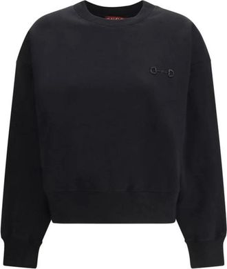 Gucci Sweatshirts, female, Black, Size: S Cotton Crewneck Sweatshirt with Ribbed Cuffs and Hem