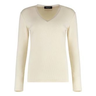 Fabiana Filippi V-neck Knitwear, female, Beige, M, Jersey T-shirt