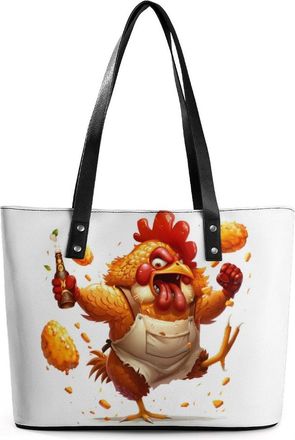 Generic Kung Fu Cock Rooster with Beer Tote Bags for Women Cute Shoulder Purses Handbags