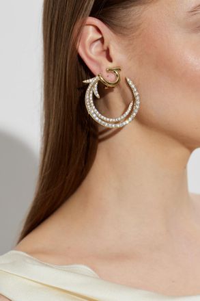 Ferragamo Round Clip-on Earrings With Shimmering Crystals, Womens, Gold