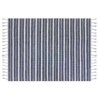 Beliani Beliani - Alfombra Azul Oscuro Blanco 140 X 200 Cm Pl&aacute;stico Reciclado Patr&oacute;n A Rayas Bademli