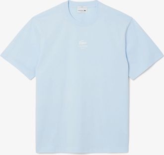 Lacoste Unisex Bedrukt Handtekeningen Katoen T-shirt voor volwassenen (Blauw)
