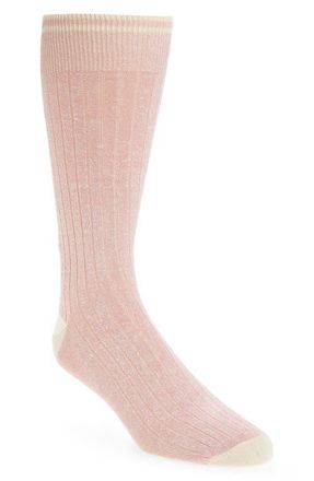 Nordstrom Ribbed Linen Blend Dress Socks in Pink at Nordstrom