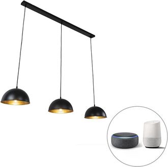 QAZQA Qazqa - Smart Pendant Light Black with Gold 3-Light Incl. Wifi A60 - Magnax
