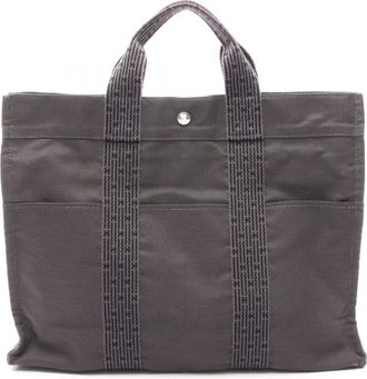 Herm&egrave;s Gray Nylon Canvas Handbag Tote Bag (Pre-Owned)