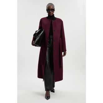 Karen Millen Wool Single Breasted Belted Maxi Coat in Burgundy at Nordstrom, Size 10