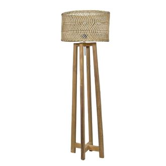 NATYAL L&aacute;mpara de suelo de rat&aacute;n y patas de madera de teca d.40x105cm