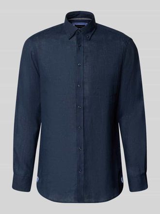 Christian Berg Slim Fit Leinenhemd mit Brusttasche in Dunkelblau, Gr&ouml;&szlig;e 3XL