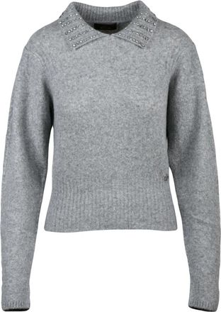 Twinset Korte Polo Gebreid - Dames - Ronde hals truien - Grijs - M - Wol - Truien & Vesten