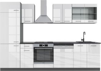 Vicco Mueble De Cocina R-line, Blanco Brillo/antracita, 300 Cm, Et Antracita