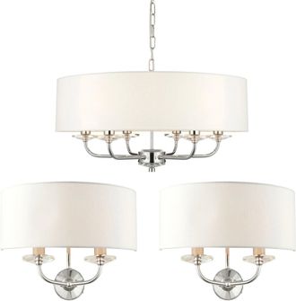 Loops 6 Bulb Ceiling Pendant Lamp & 2x Matching Twin Wall Light Modern Bright Nickel