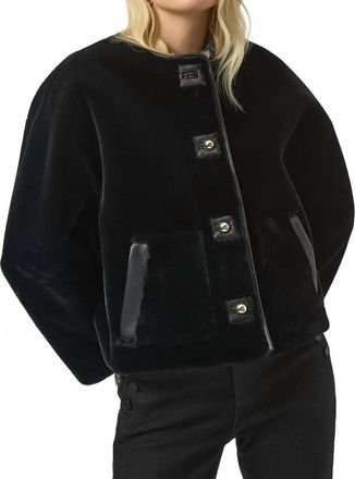 Joseph Ribkoff Faux Fur Crew Neck Boxy Jacket In Black