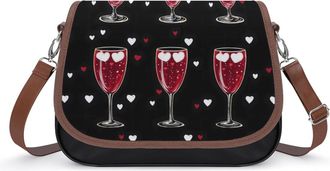 Generic Champagne Glasses Heart Crossbody Bag Womens Handbag PU Message Bags Shoulder Purse with Adjustable Strap