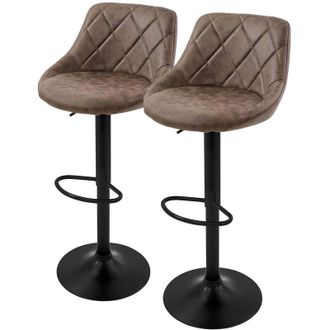 ML Design Set di 2 Sgabelli da Bar Rivestimento in Ecopelle Marrone Sgabello da Bancone Regolabile in Altezza 62-82 cm Girevole a 360&deg; Sedie Alte Sedia da