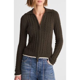 Madewell Cable Knit Zip Cardigan in Midnight Olive Tippi at Nordstrom, Size X-Large