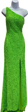 Sherri Hill Womens One Shoulder Gown In Neon Green