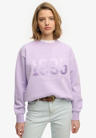 Superdry Sweatshirt SUPERDRY VARSITY SATIN APPLIQUE CREW, Damen, Gr. XL, parma violet lila, Sweatware, Obermaterial: 70% Baumwolle, 30% Polyester, bedruckt, re